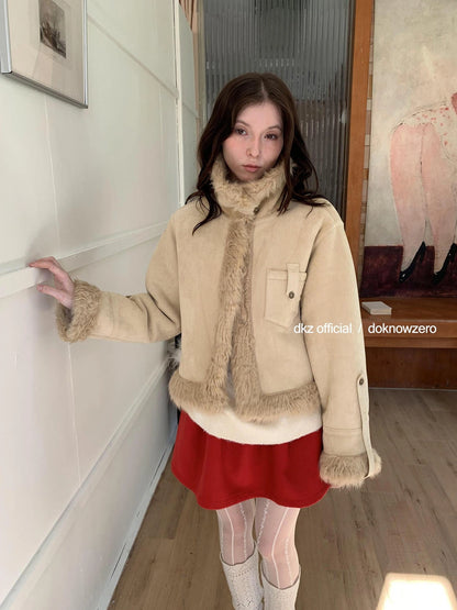DKZ OFFICIAL Retro Faux Fur Collar Winter Jacket For Women
