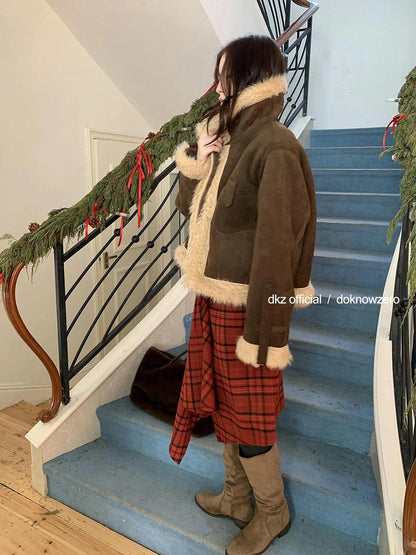 DKZ OFFICIAL Retro Faux Fur Collar Winter Jacket For Women