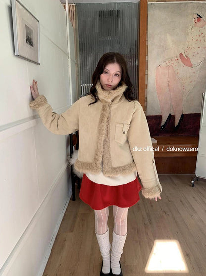 DKZ OFFICIAL Retro Faux Fur Collar Winter Jacket For Women