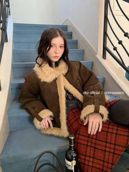 DKZ OFFICIAL Retro Faux Fur Collar Winter Jacket For Women