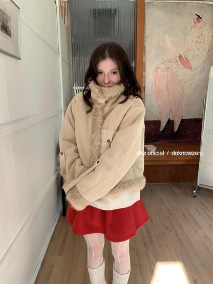 DKZ OFFICIAL Retro Faux Fur Collar Winter Jacket For Women