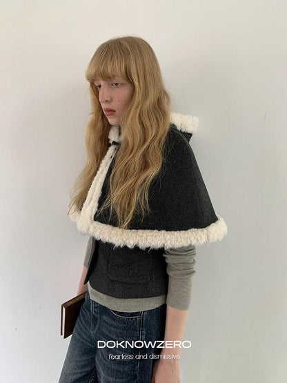 DKZ OFFICIAL Retro Frayed Hem Padded Cape Style Women&