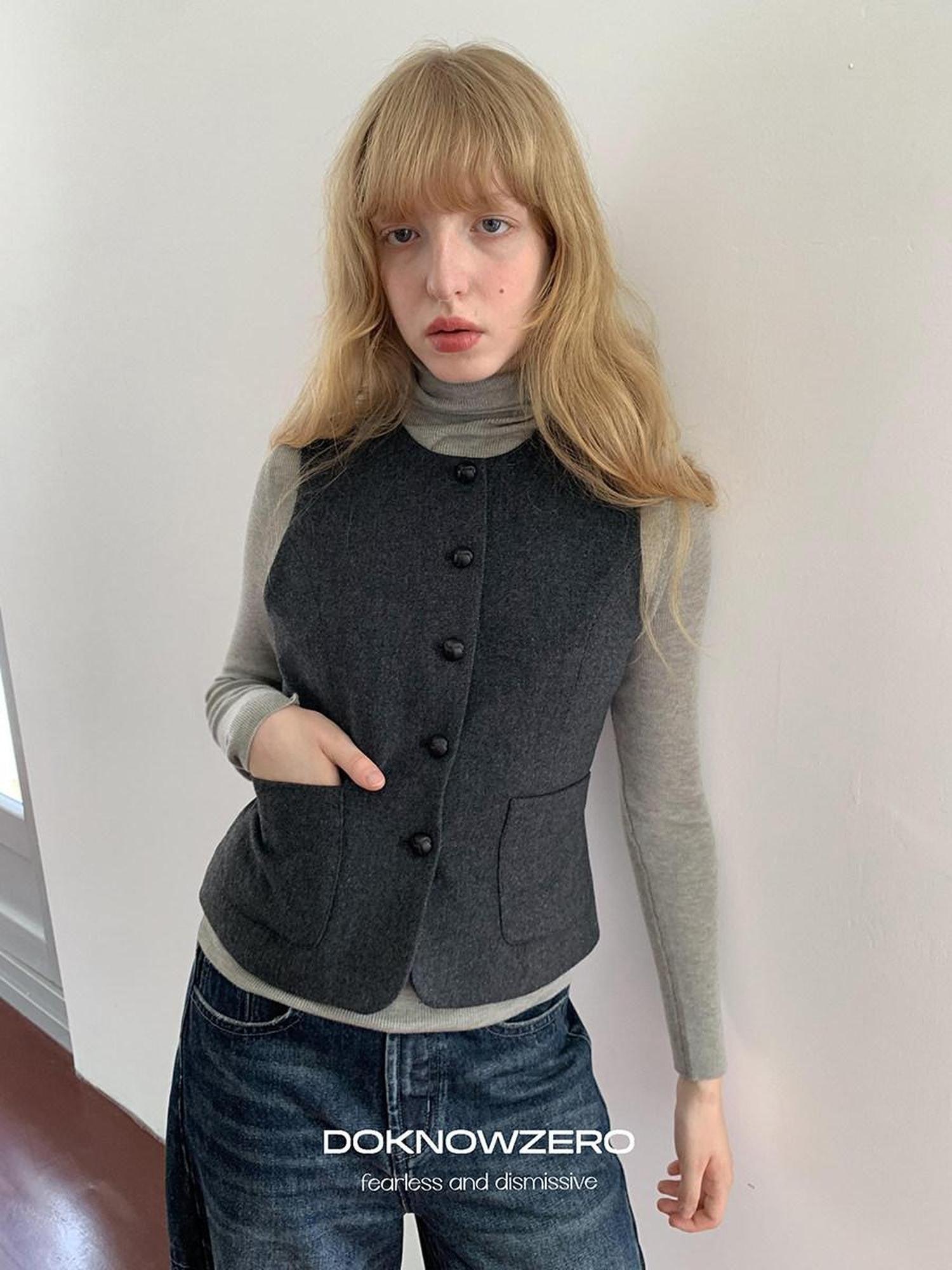 DKZ OFFICIAL Retro Frayed Hem Padded Cape Style Women&