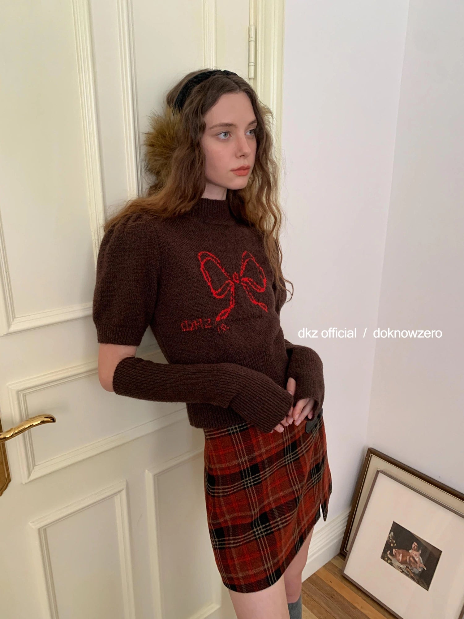 DKZ OFFICIAL Retro Jacquard Knit Top With Detachable Bow Sleeves