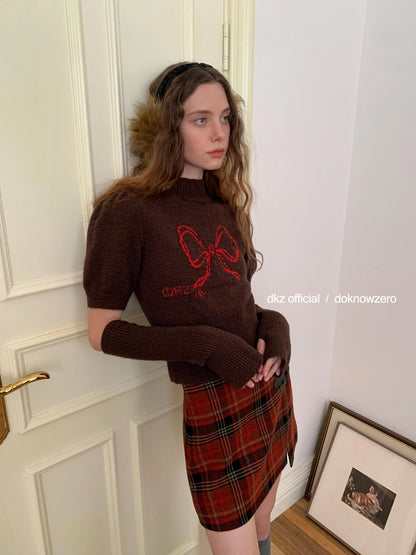 DKZ OFFICIAL Retro Jacquard Knit Top With Detachable Bow Sleeves