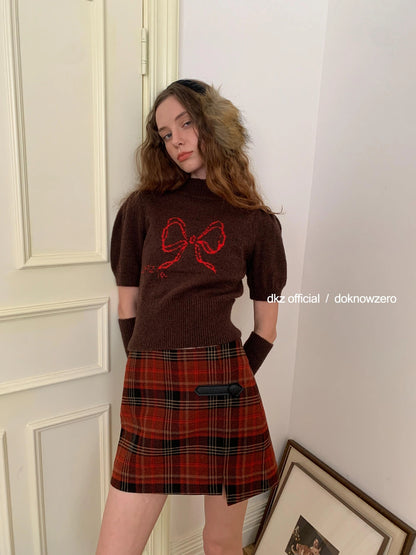 DKZ OFFICIAL Retro Jacquard Knit Top With Detachable Bow Sleeves