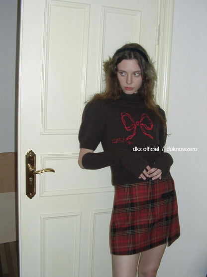 DKZ OFFICIAL Retro Jacquard Knit Top With Detachable Bow Sleeves