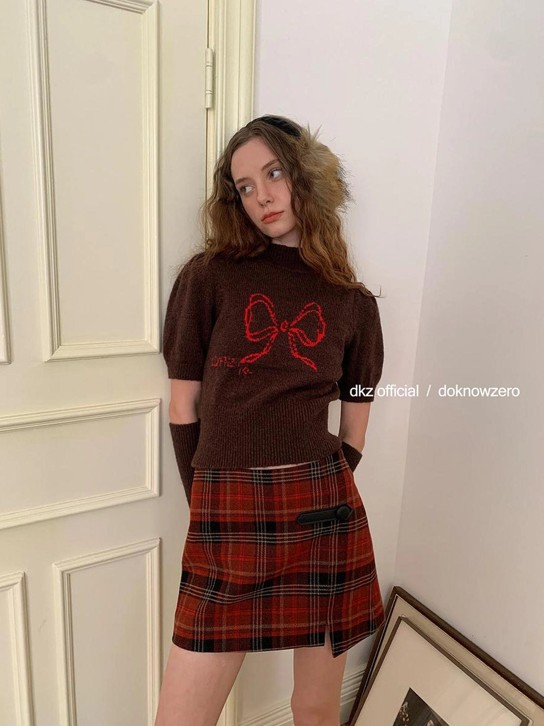 DKZ OFFICIAL Retro Jacquard Knit Top With Detachable Bow Sleeves