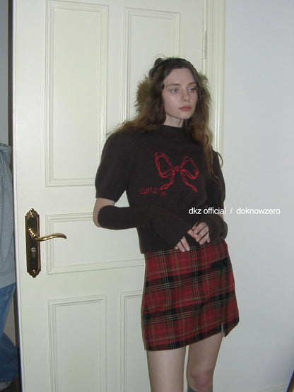 DKZ OFFICIAL Retro Jacquard Knit Top With Detachable Bow Sleeves