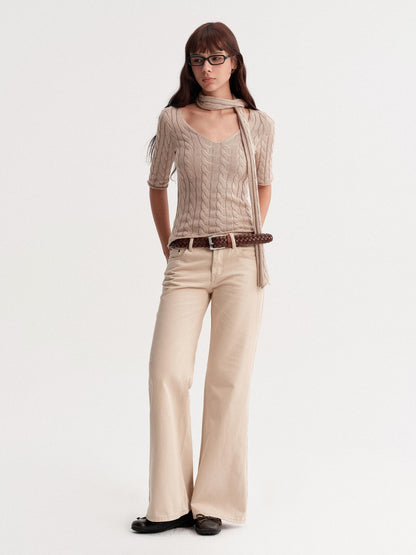 DKZ OFFICIAL Retro Knit V-neck With Scarf Women&