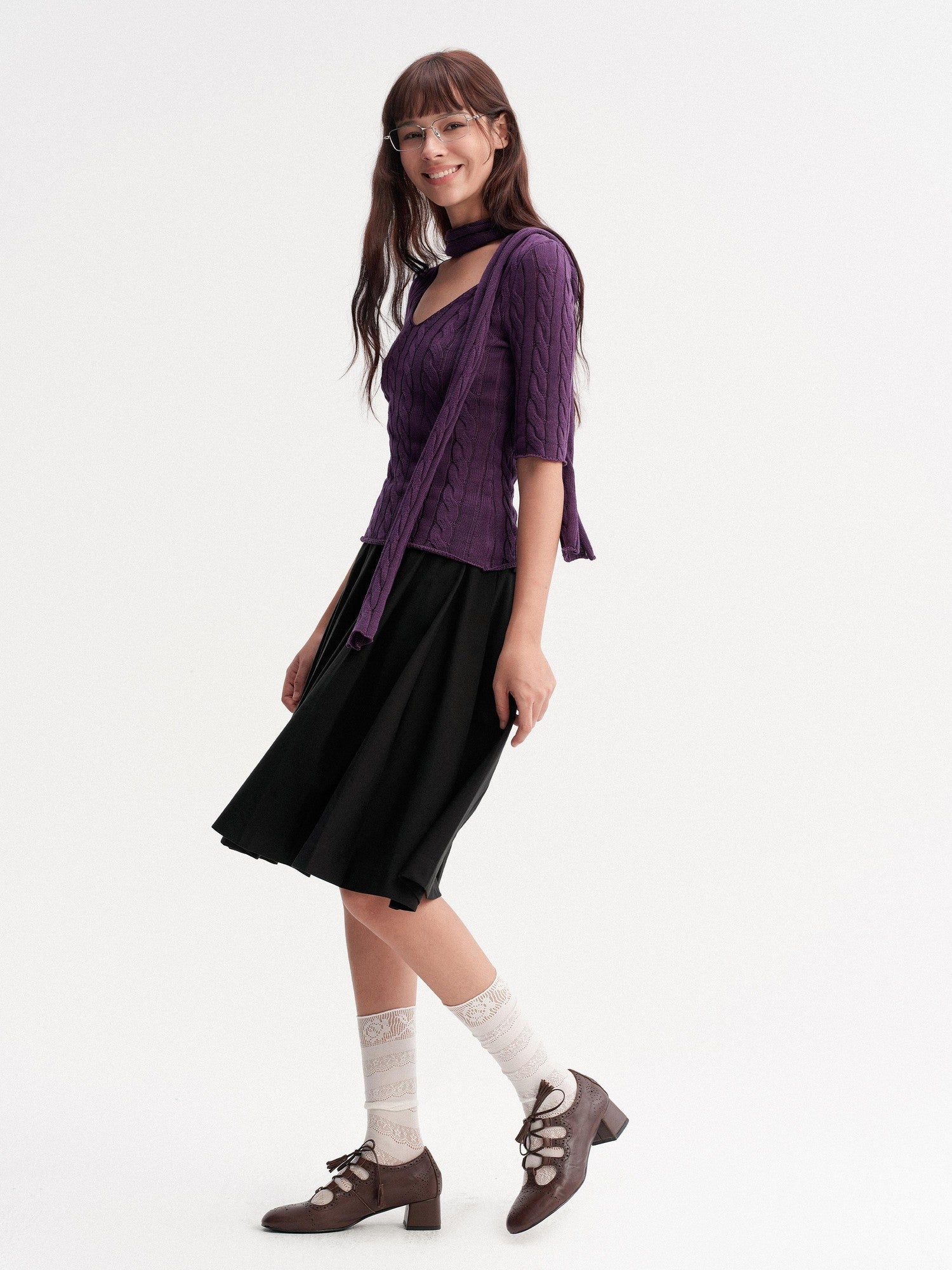 DKZ OFFICIAL Retro Knit V-neck With Scarf Women&