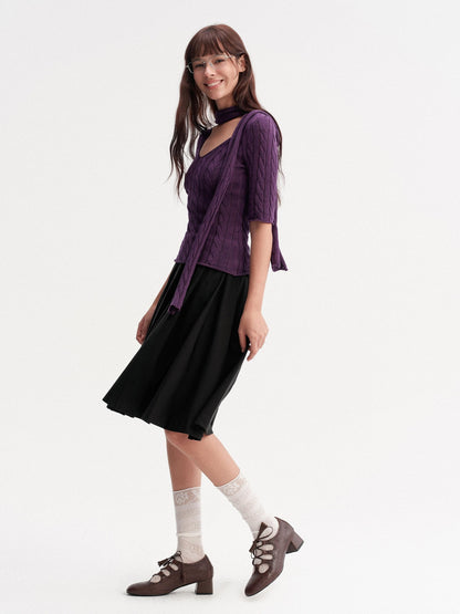 DKZ OFFICIAL Retro Knit V-neck With Scarf Women&