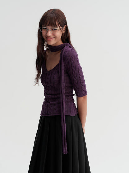 DKZ OFFICIAL Retro Knit V-neck With Scarf Women&