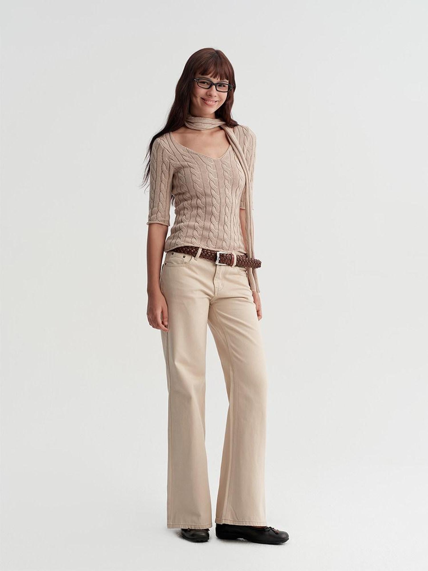 DKZ OFFICIAL Retro Knit V-neck With Scarf Women&