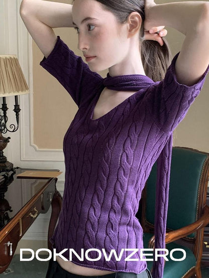 DKZ OFFICIAL Retro Knit V-neck With Scarf Women&