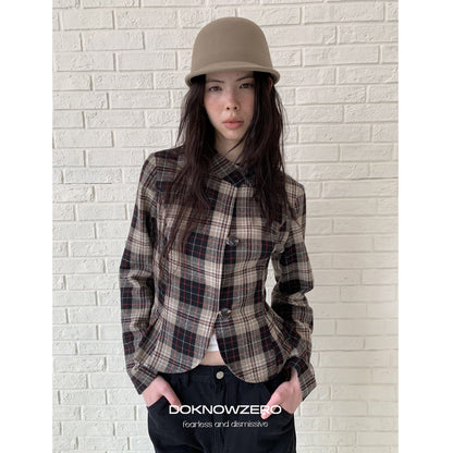 DKZ_OFFICIAL_Retro_Plaid_Cinched_Waist_Long_Sleeve_Women&