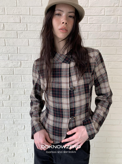 DKZ OFFICIAL Retro Plaid Cinched Waist Long Sleeve Women&