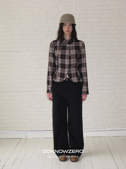 DKZ OFFICIAL Retro Plaid Cinched Waist Long Sleeve Women&