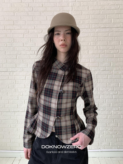 DKZ OFFICIAL Retro Plaid Cinched Waist Long Sleeve Women&