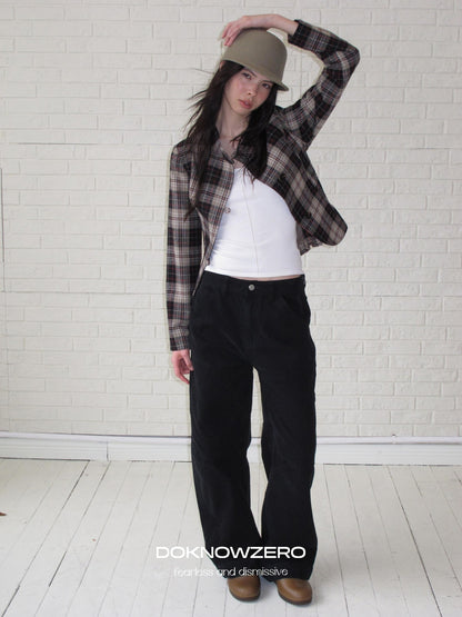 DKZ OFFICIAL Retro Plaid Cinched Waist Long Sleeve Women&