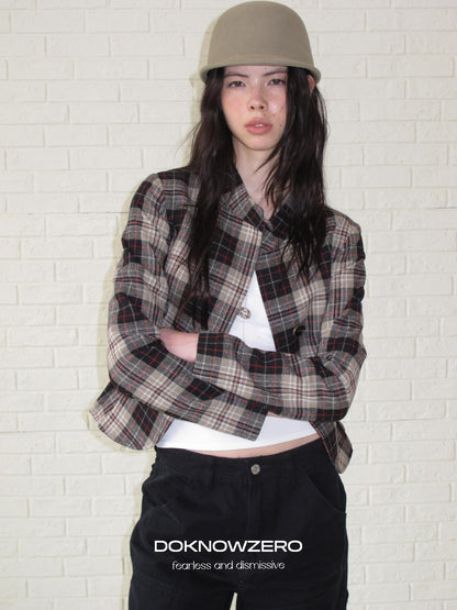 DKZ OFFICIAL Retro Plaid Cinched Waist Long Sleeve Women&