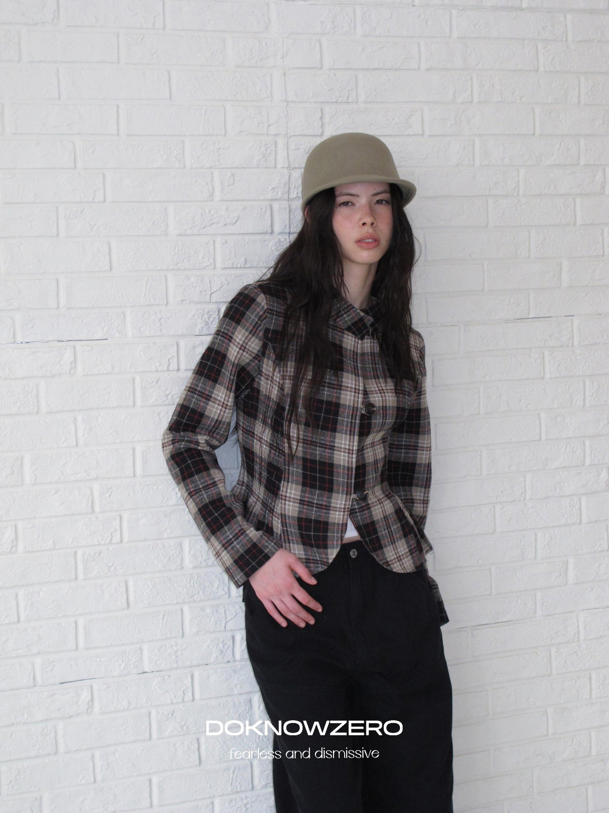 DKZ OFFICIAL Retro Plaid Cinched Waist Long Sleeve Women&