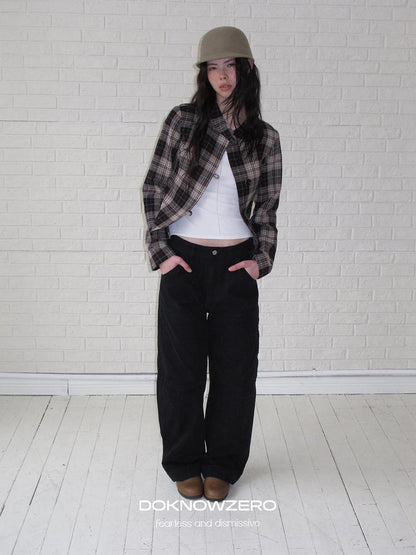 DKZ OFFICIAL Retro Plaid Cinched Waist Long Sleeve Women&