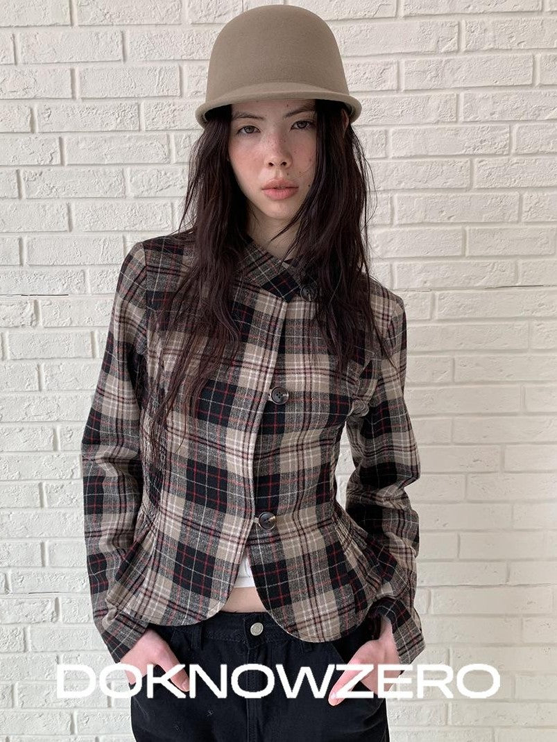 DKZ OFFICIAL Retro Plaid Cinched Waist Long Sleeve Women&