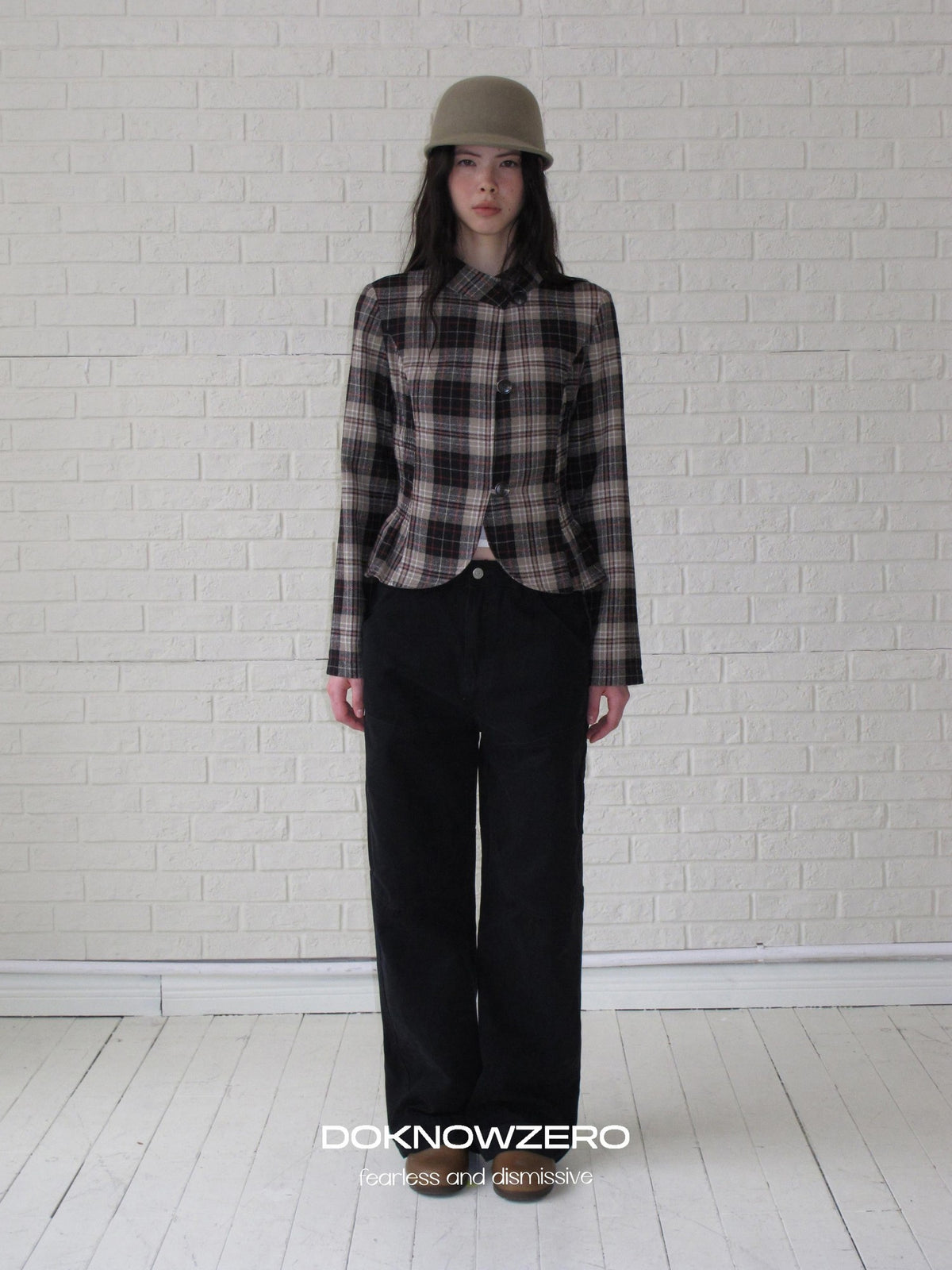 DKZ OFFICIAL Retro Plaid Cinched Waist Long Sleeve Women&