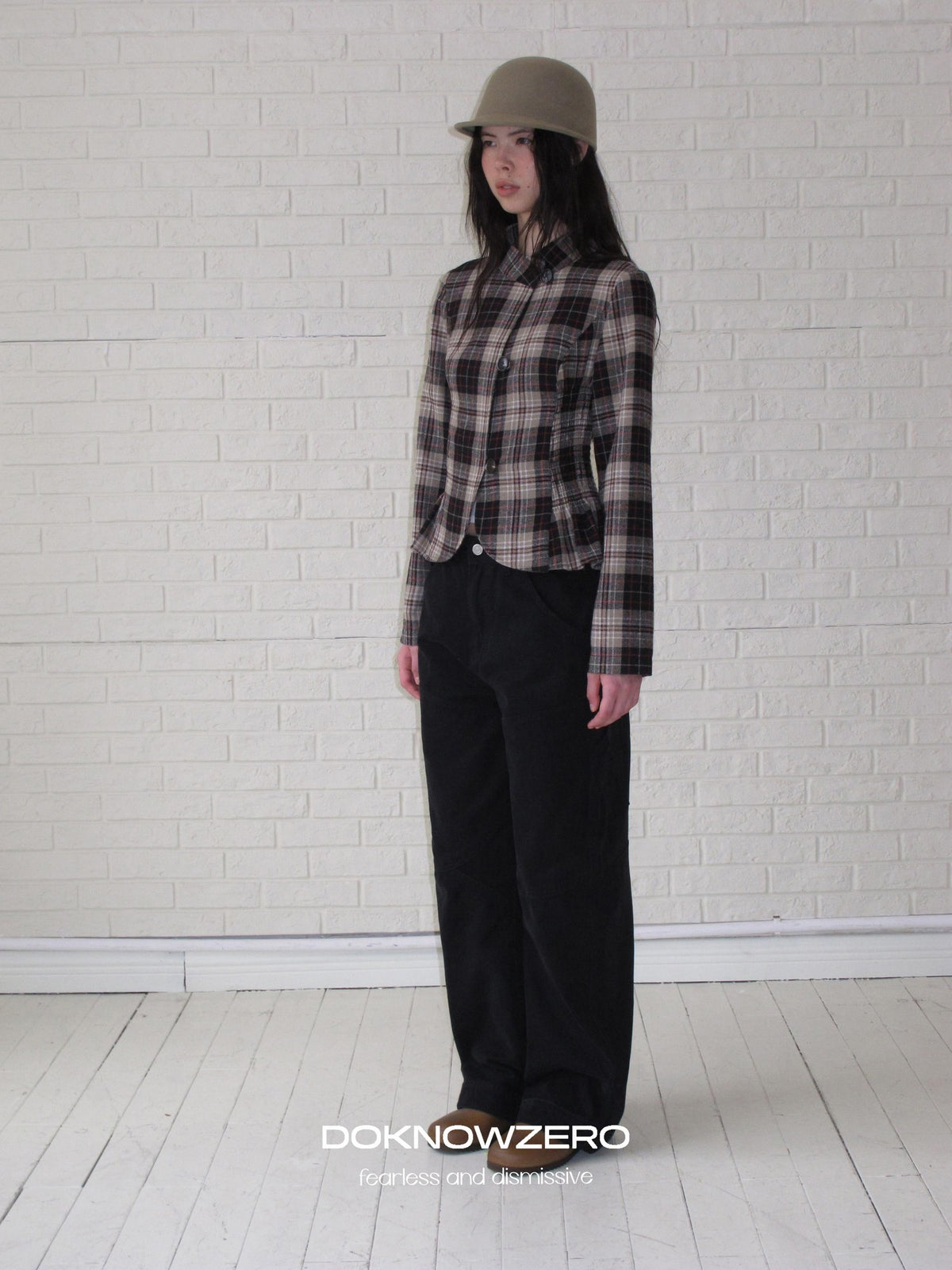 DKZ OFFICIAL Retro Plaid Cinched Waist Long Sleeve Women&