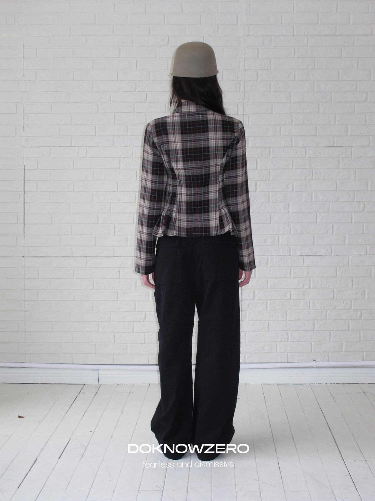 DKZ OFFICIAL Retro Plaid Cinched Waist Long Sleeve Women&