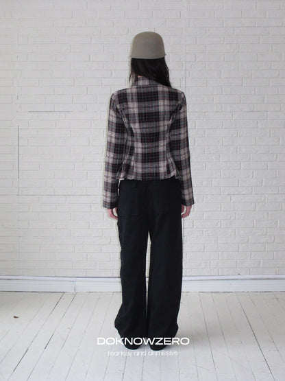 DKZ OFFICIAL Retro Plaid Cinched Waist Long Sleeve Women&