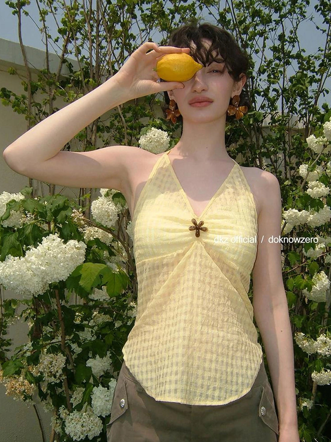 DKZ OFFICIAL Retro Plaid Halter Top With Built In Bra