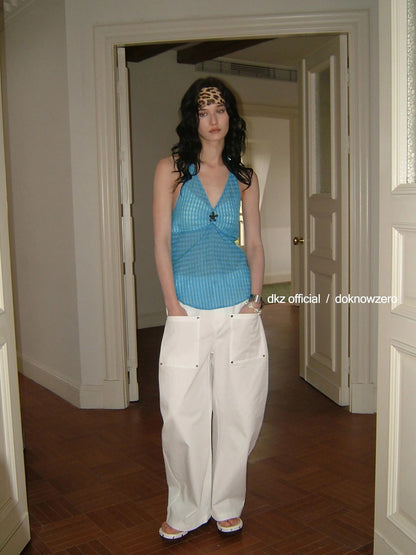 DKZ OFFICIAL Retro Plaid Halter Top With Built In Bra