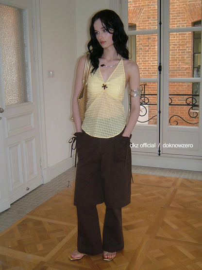 DKZ OFFICIAL Retro Plaid Halter Top With Built In Bra