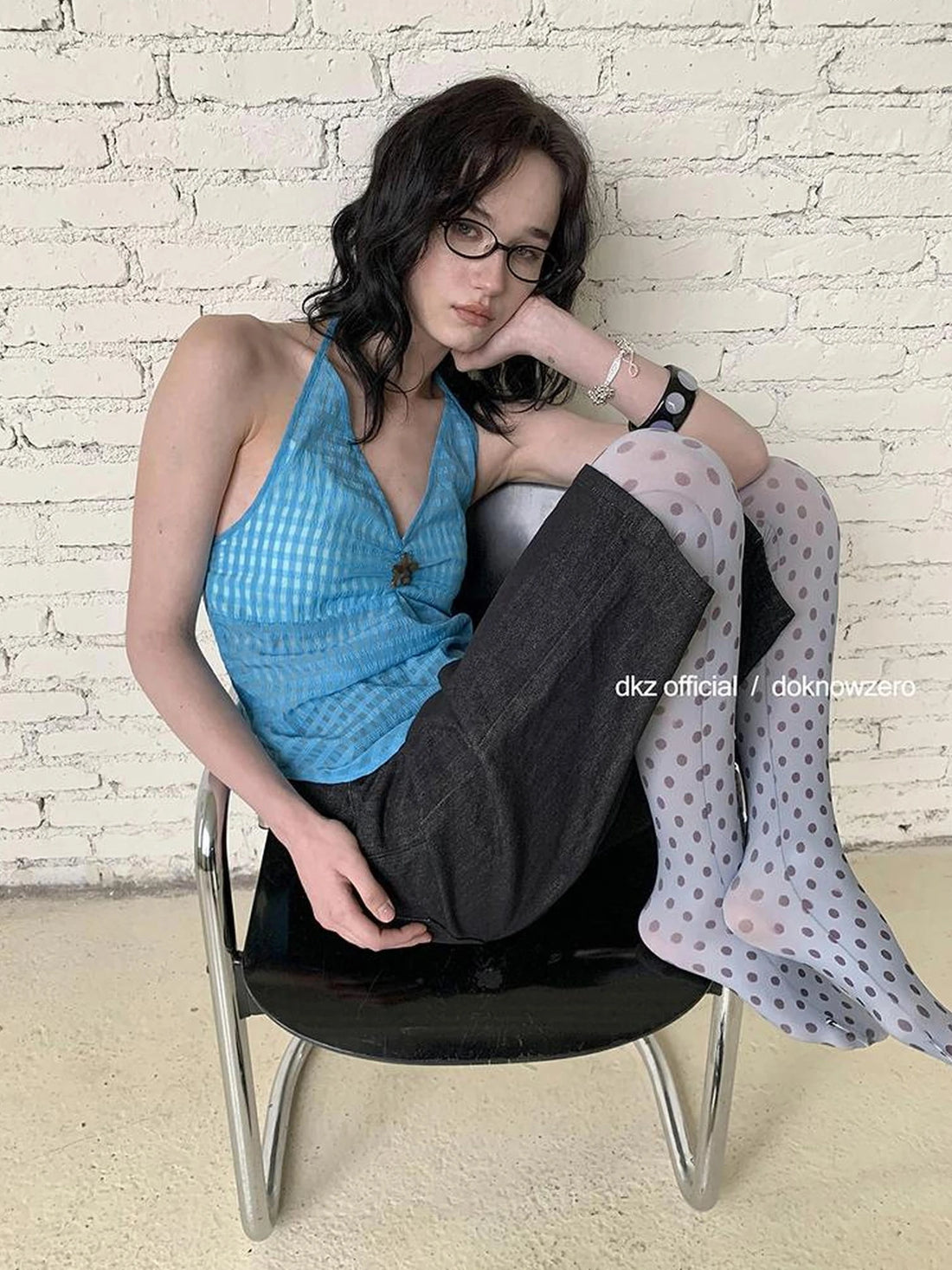 DKZ OFFICIAL Retro Plaid Halter Top With Built In Bra