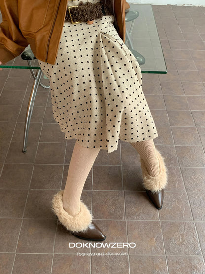 DKZ OFFICIAL Retro Polka Dot Asymmetrical Wool Skirt