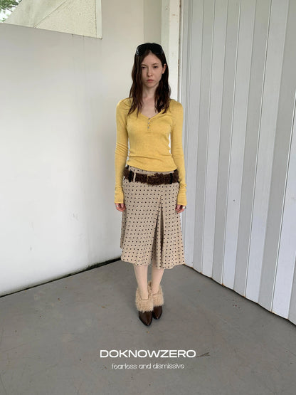DKZ OFFICIAL Retro Polka Dot Asymmetrical Wool Skirt
