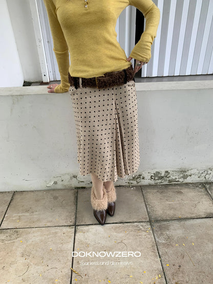 DKZ OFFICIAL Retro Polka Dot Asymmetrical Wool Skirt
