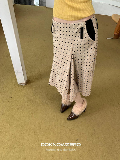 DKZ OFFICIAL Retro Polka Dot Asymmetrical Wool Skirt
