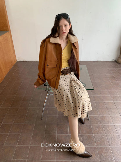 DKZ OFFICIAL Retro Polka Dot Asymmetrical Wool Skirt