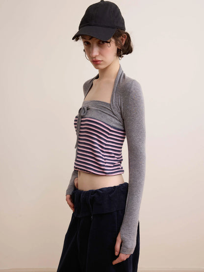 DKZ OFFICIAL Retro Slim Fit Striped Knit Vest Two Piece Set