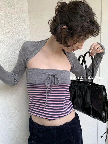 DKZ OFFICIAL Retro Slim Fit Striped Knit Vest Two Piece Set