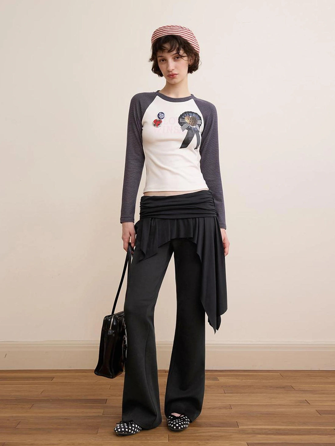 DKZ OFFICIAL Retro Striped Color Block Raglan Tee With Emblem Print