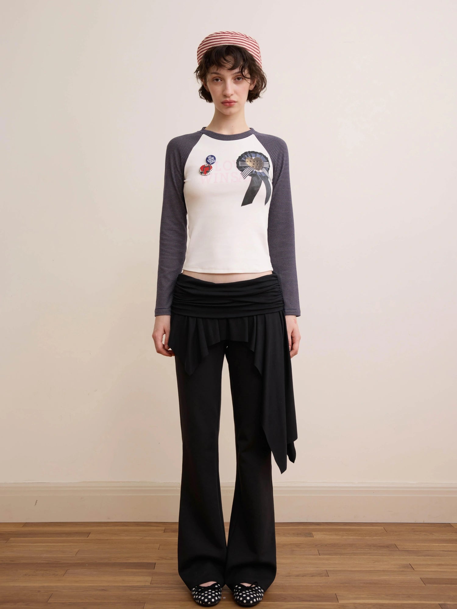 DKZ OFFICIAL Retro Striped Color Block Raglan Tee With Emblem Print
