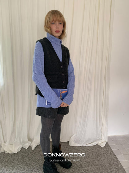 DKZ OFFICIAL Retro V-neck Knitted Buttoned Pocket Women&