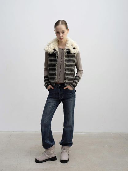 DKZ OFFICIAL Reversible Fair Isle Knit Patchwork Faux Fur Women&