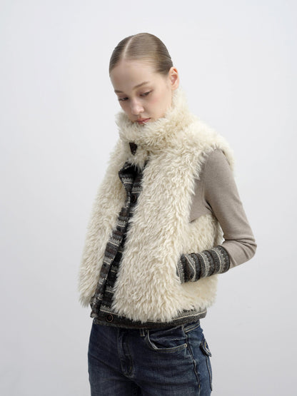 DKZ OFFICIAL Reversible Fair Isle Knit Patchwork Faux Fur Women&
