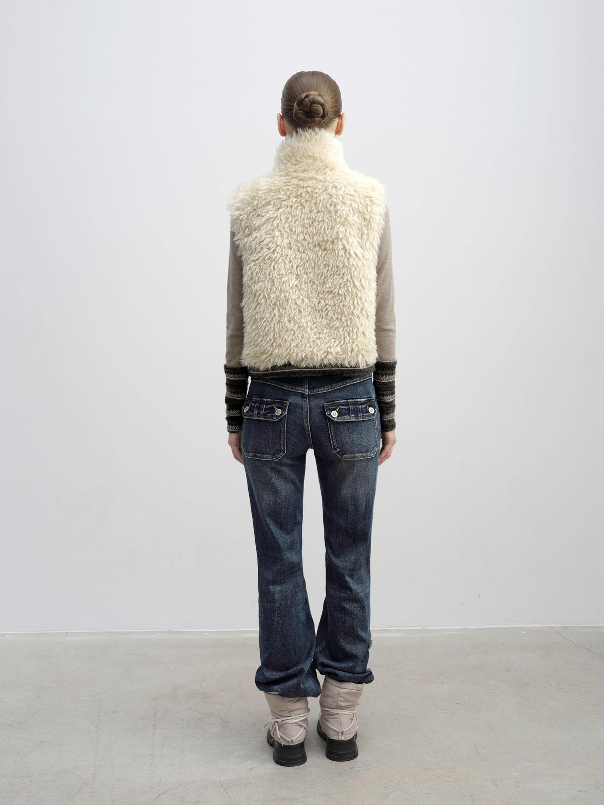 DKZ OFFICIAL Reversible Fair Isle Knit Patchwork Faux Fur Women&