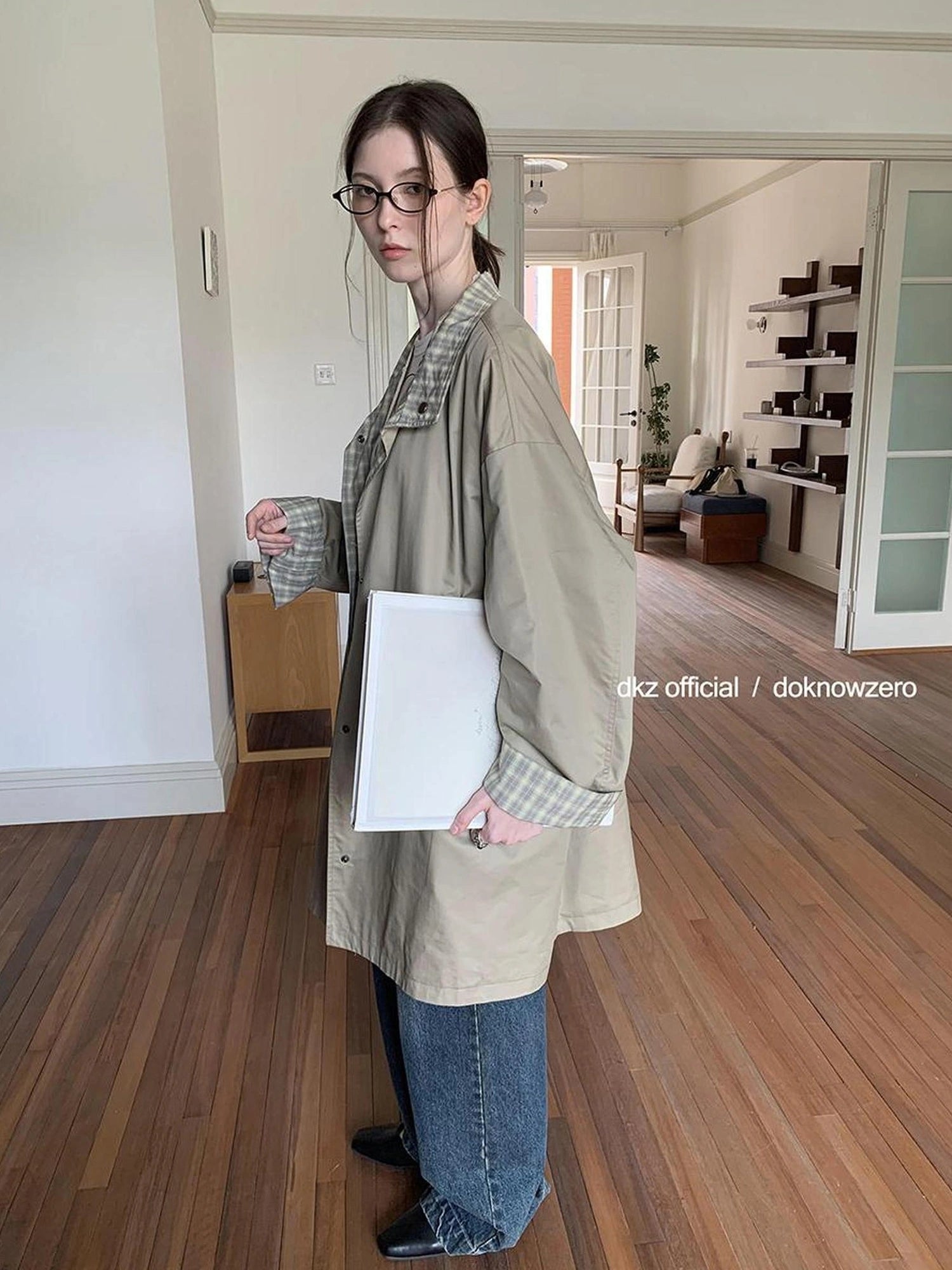 DKZ OFFICIAL Reversible Plaid Trench Coat For Women